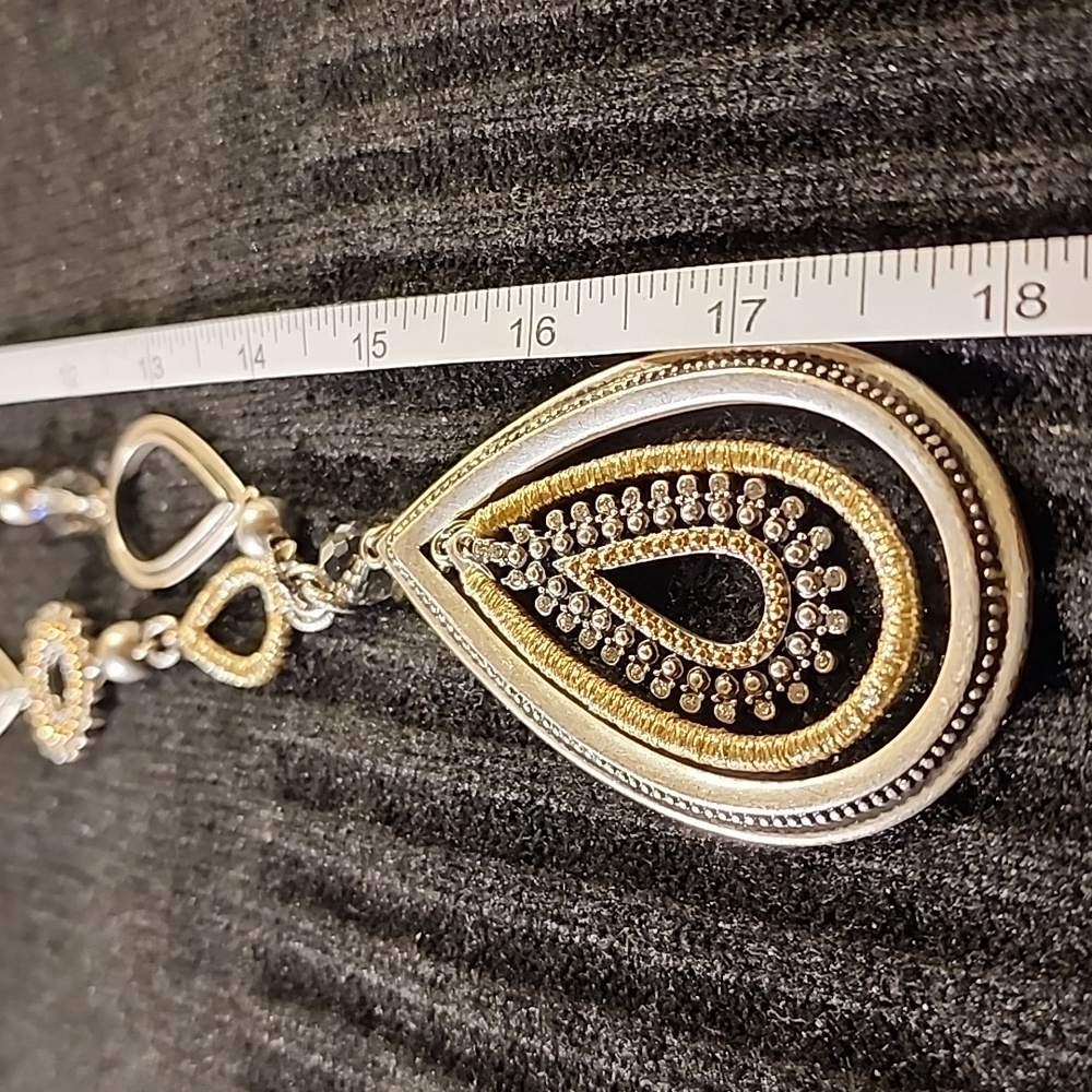 Chico's Long Shimmery Mixed Metal Pendant Necklace